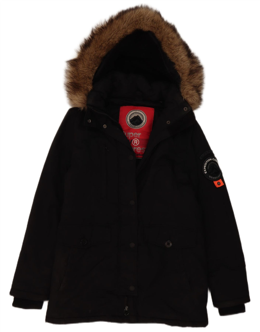 Superdry Damen-Parka mit Kapuze, UK 12, Mittelschwarzes Nylon