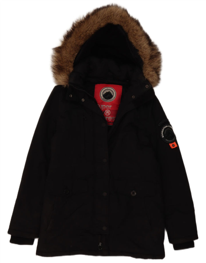 Superdry Damen-Parka mit Kapuze, UK 12, Mittelschwarzes Nylon