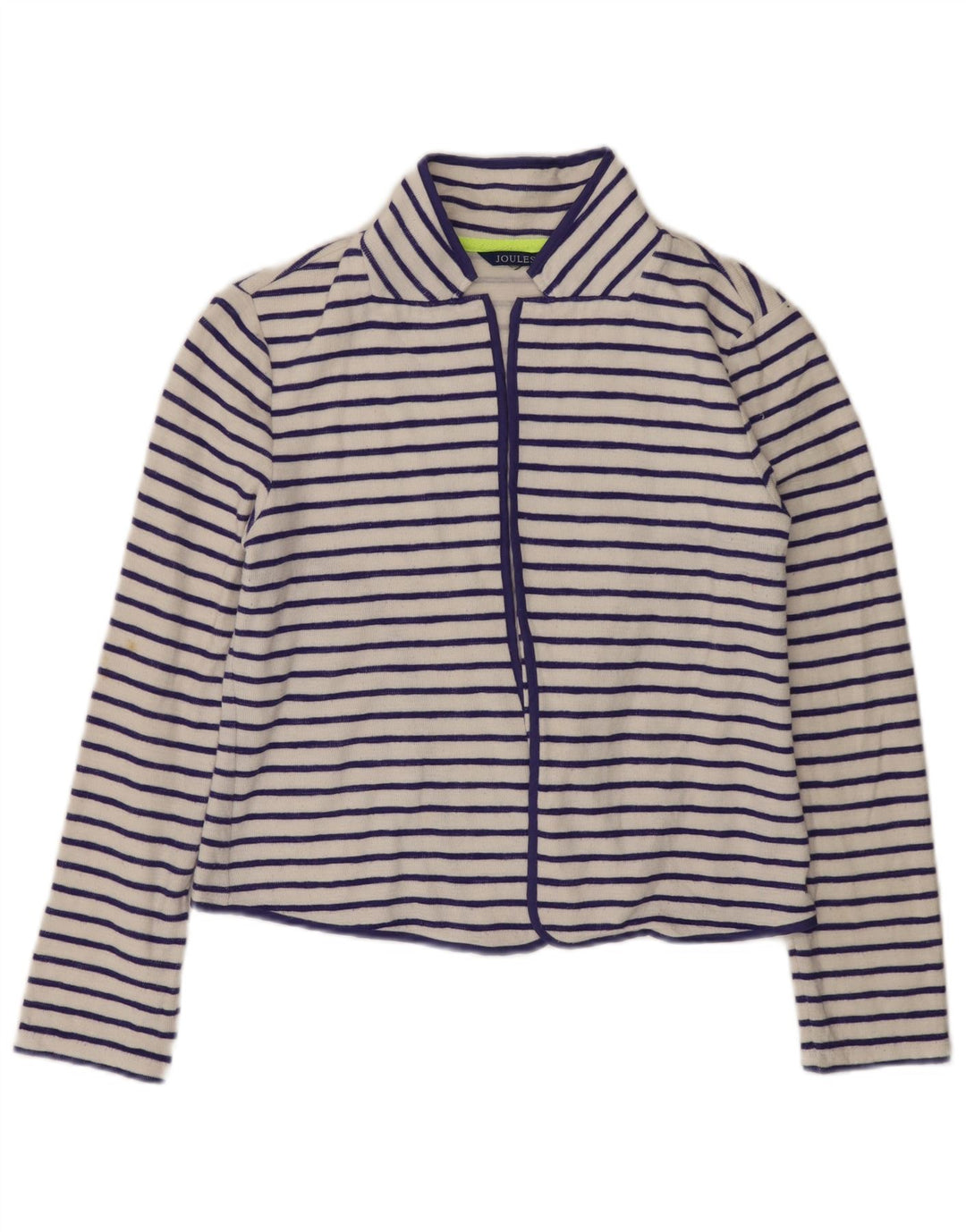 JOULES Damen Crop Open Cardigan Pullover UK 8 Small Weiß gestreift Baumwolle