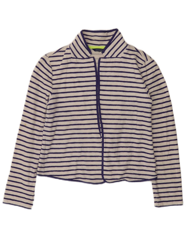 JOULES Damen Crop Open Cardigan Pullover UK 8 Small Weiß gestreift Baumwolle