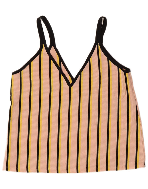 Zara Damen Cami Top UK 14 Großes rosa gestreiftes Polyester