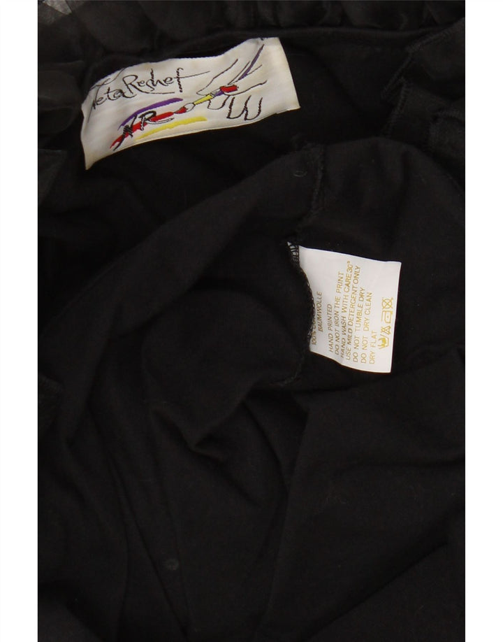 Vintage Damen Langarm-Tunika-Top mit Rüschen vorne, UK 16, große schwarze Baumwolle