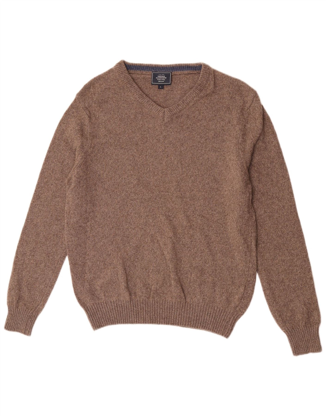John Lewis Herren-Pullover mit V-Ausschnitt, groß, braune Merinowolle