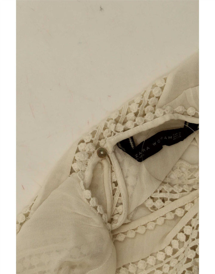 Zara Damen Crop Ärmelloses Spitzenblusenoberteil UK 12 Mittelweißes Polyester