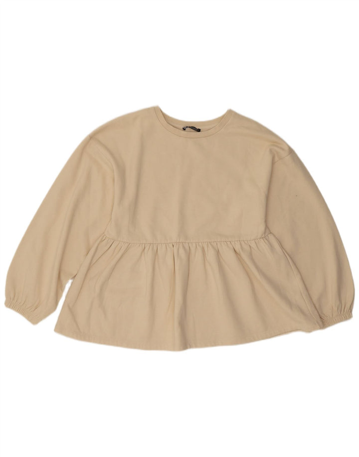 Zara Damen-Sweatshirt-Pullover UK 14 Mittelweiße Baumwolle