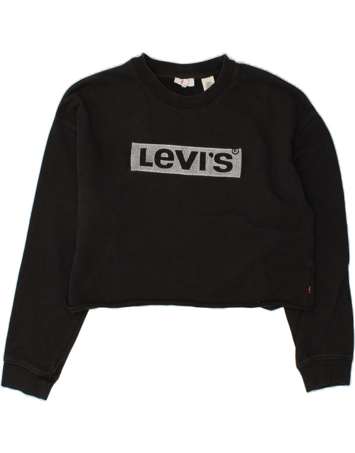 LEVI'S Womens Oversized Crop Graphic Sweatshirt Jumper UK 14 Medium Black Vintage Levi's and Second-Hand Levi's from Messina Hembry 