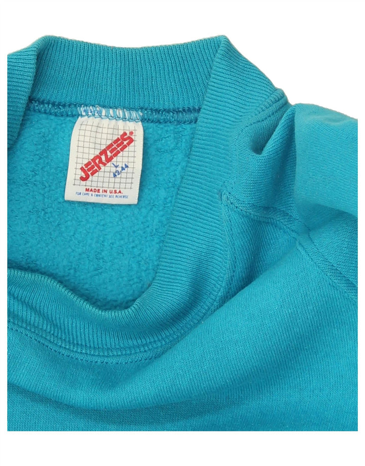 JERZEES Mens Slim Sweatshirt Jumper UK 42/44 Large Turquoise Cotton Vintage Jerzees and Second-Hand Jerzees from Messina Hembry 