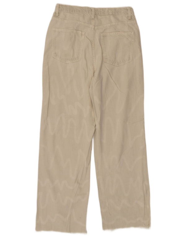 Zara Damen High Rise Straight Jeans EU 38 Small W28 L28 Beige gestreift