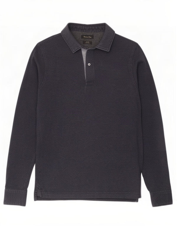 Massimo Dutti Herren-Langarm-Slim-Fit-Rugby-Poloshirt, Größe S, Marineblau