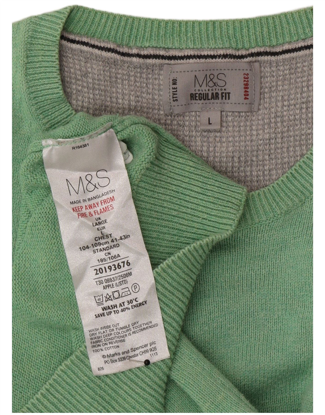 Marks & Spencer Herren-Pullover, reguläre Passform, Rundhalsausschnitt, Größe L, Grün