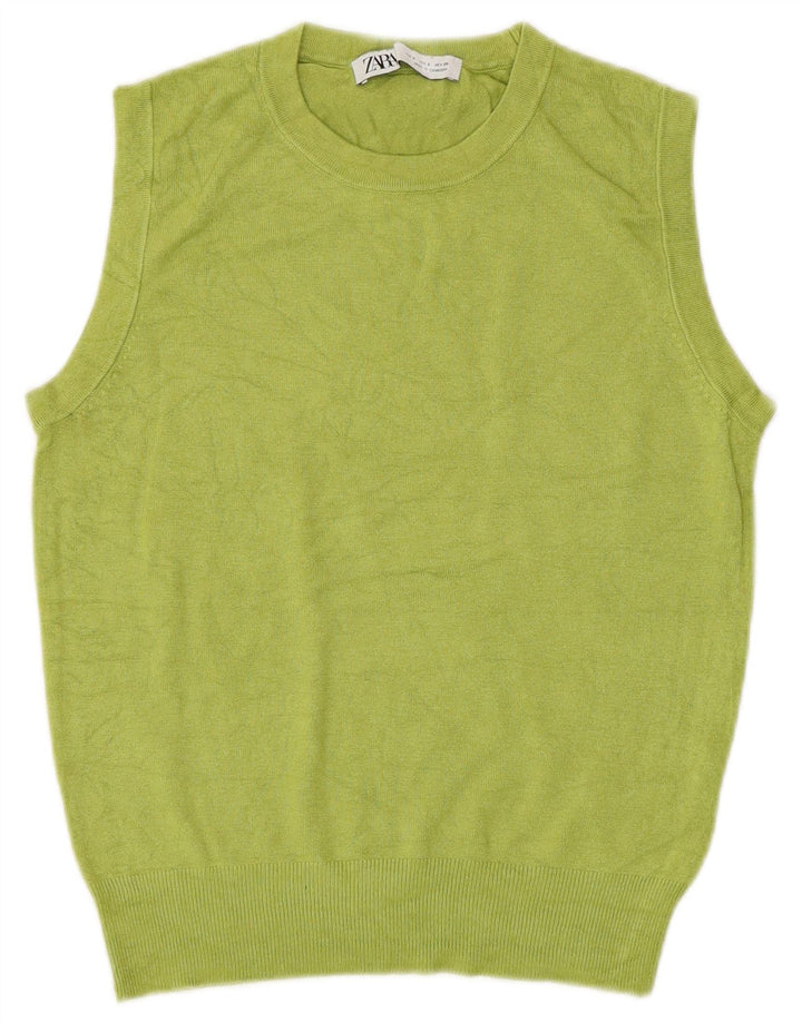 ZARA Damen Crop Vest Tank Top UK 10 Small Grüne Viskose