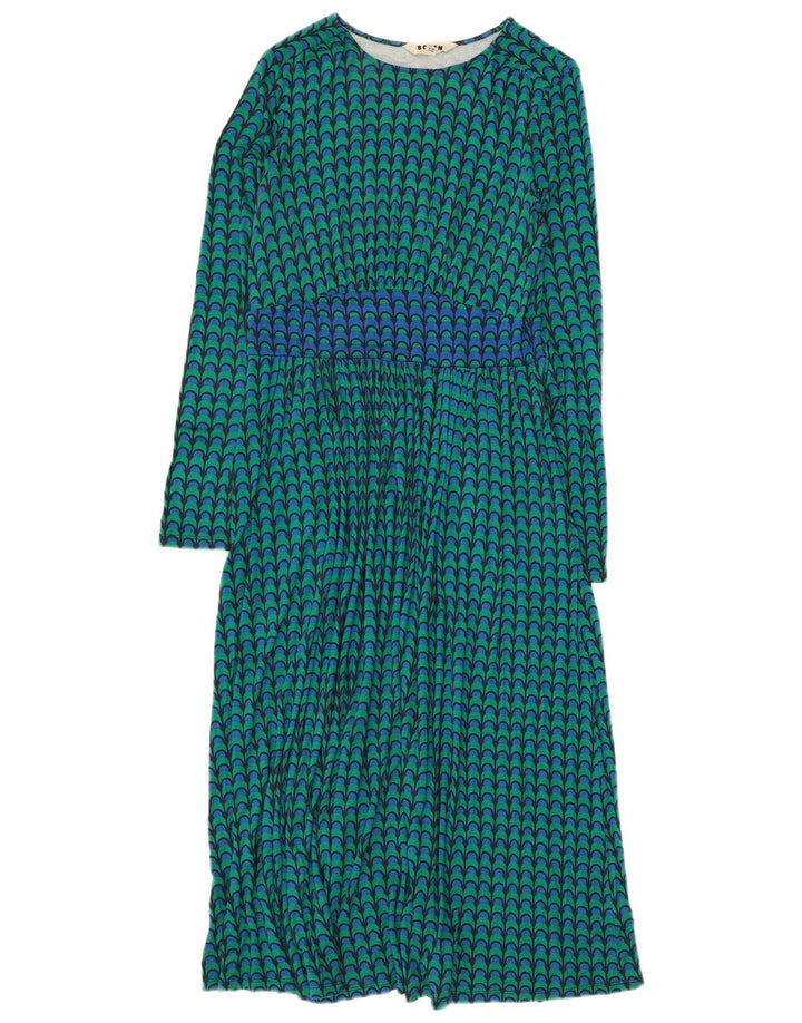 Boden Damen-Maxikleid mit langen Ärmeln, UK-Größe 42, mittelblaue geometrische Viskose