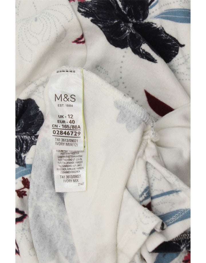 Marks & Spencer Damen Top Langarm UK 12 Mittelweiße Viskose mit Blumenmuster