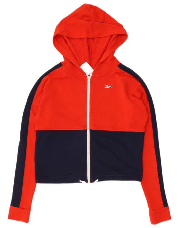 Reebok Damen Crop Graphic Zip Hoodie Pullover UK 0/2 2XS Roter Farbblock