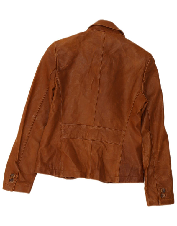 Massimo Dutti Damen-Blazerjacke aus Leder mit 3 Knöpfen, Gr. 8, Braun