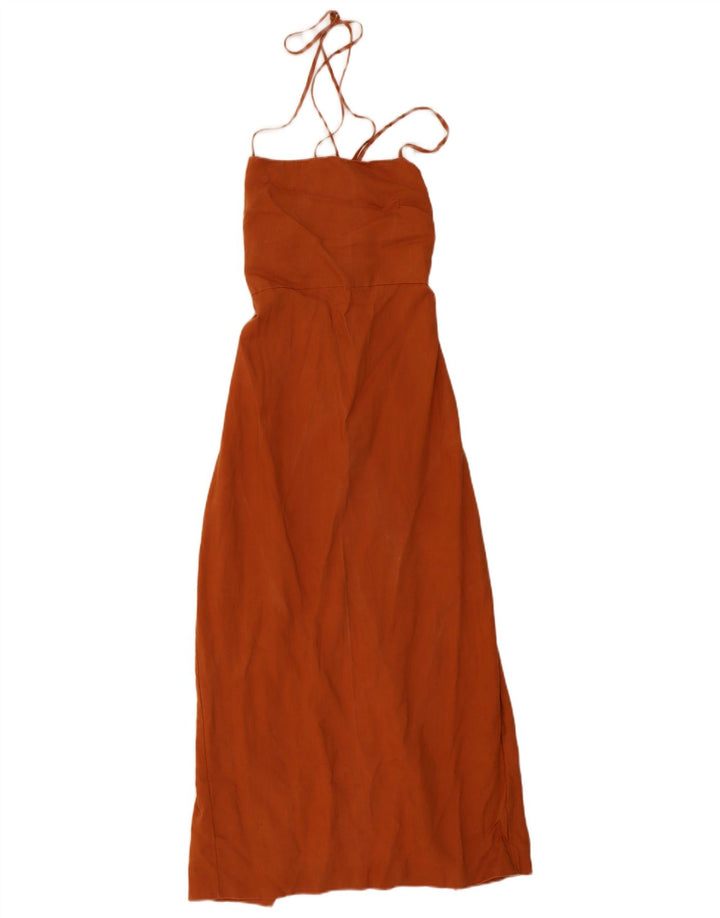 Zara Damen Maxi-Sommerkleid UK 6 XS Orange Lyocell