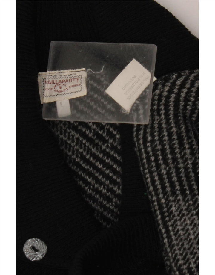 VINTAGE Damen-Pullover mit Schalkragen, UK 16, groß, grau, geometrisch