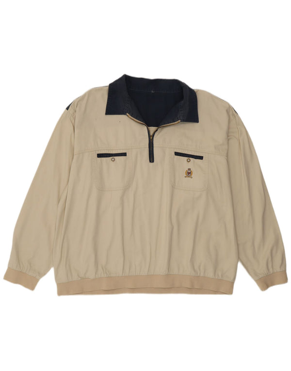 Vintage Herren Langarm-Poloshirt 2XL Beige Farbblock