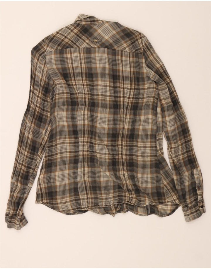 TRUSSARDI Womens Ruffle Front Shirt UK 16 Large Grey Check Cotton Vintage Trussardi and Second-Hand Trussardi from Messina Hembry 