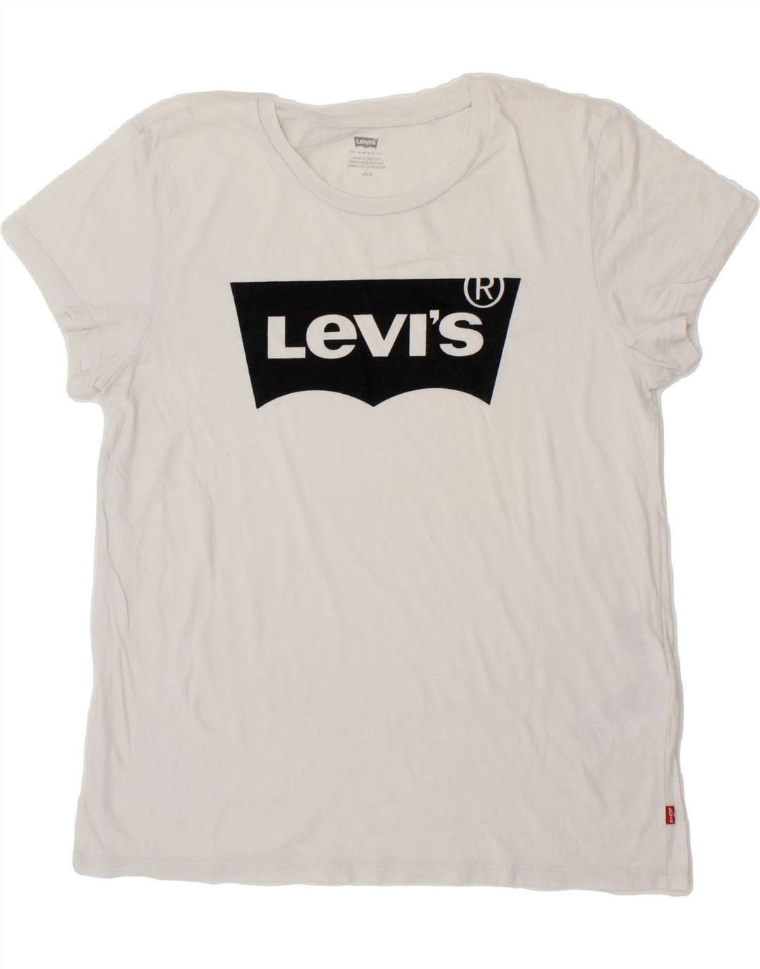 LEVI'S Womens Graphic T-Shirt Top UK 14 Large White Cotton Vintage Levi's and Second-Hand Levi's from Messina Hembry 