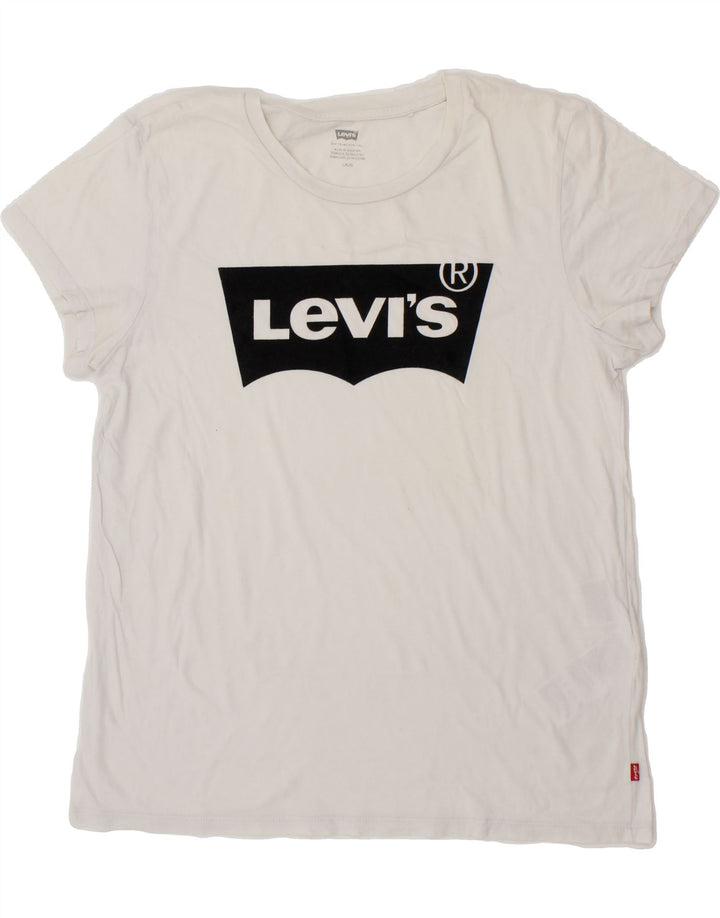 LEVI'S Womens Graphic T-Shirt Top UK 14 Large White Cotton Vintage Levi's and Second-Hand Levi's from Messina Hembry 