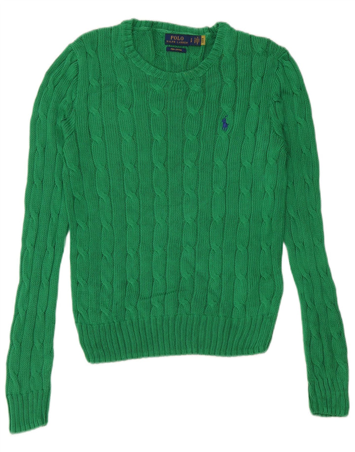 POLO RALPH LAUREN Damen-Pullover mit Rundhalsausschnitt, Gr. 10, Größe S, grüne Baumwolle