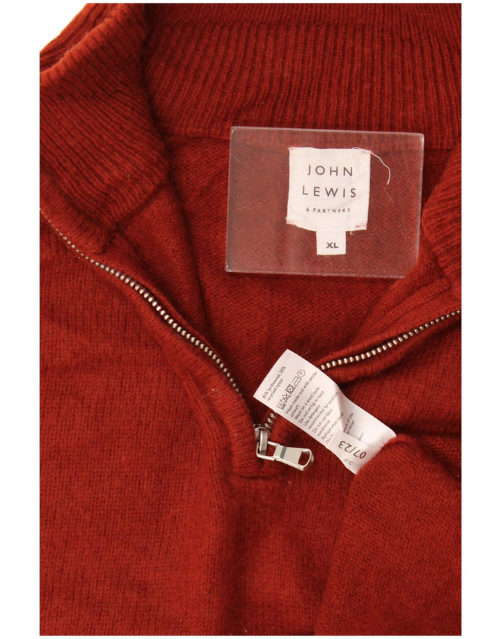 John Lewis Herren-Pullover mit Reißverschluss am Hals, XL, rote Lammwolle