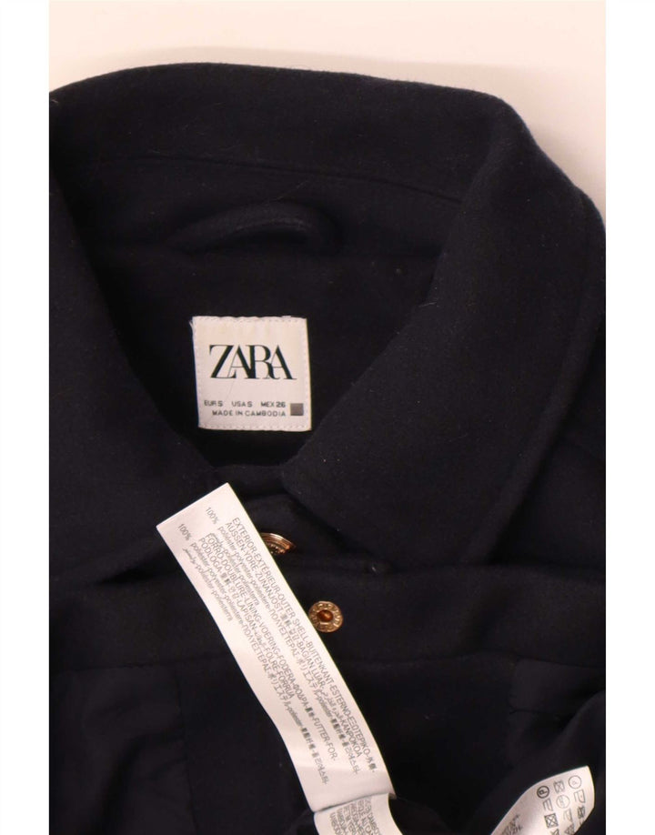 Zara Damen Crop Bomberjacke UK 10 Small Marineblau Polyester