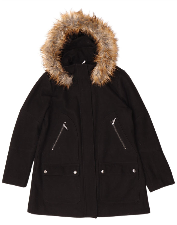 Michael Kors Damen-Windbreaker-Mantel mit Kapuze, UK 16, große schwarze Wolle