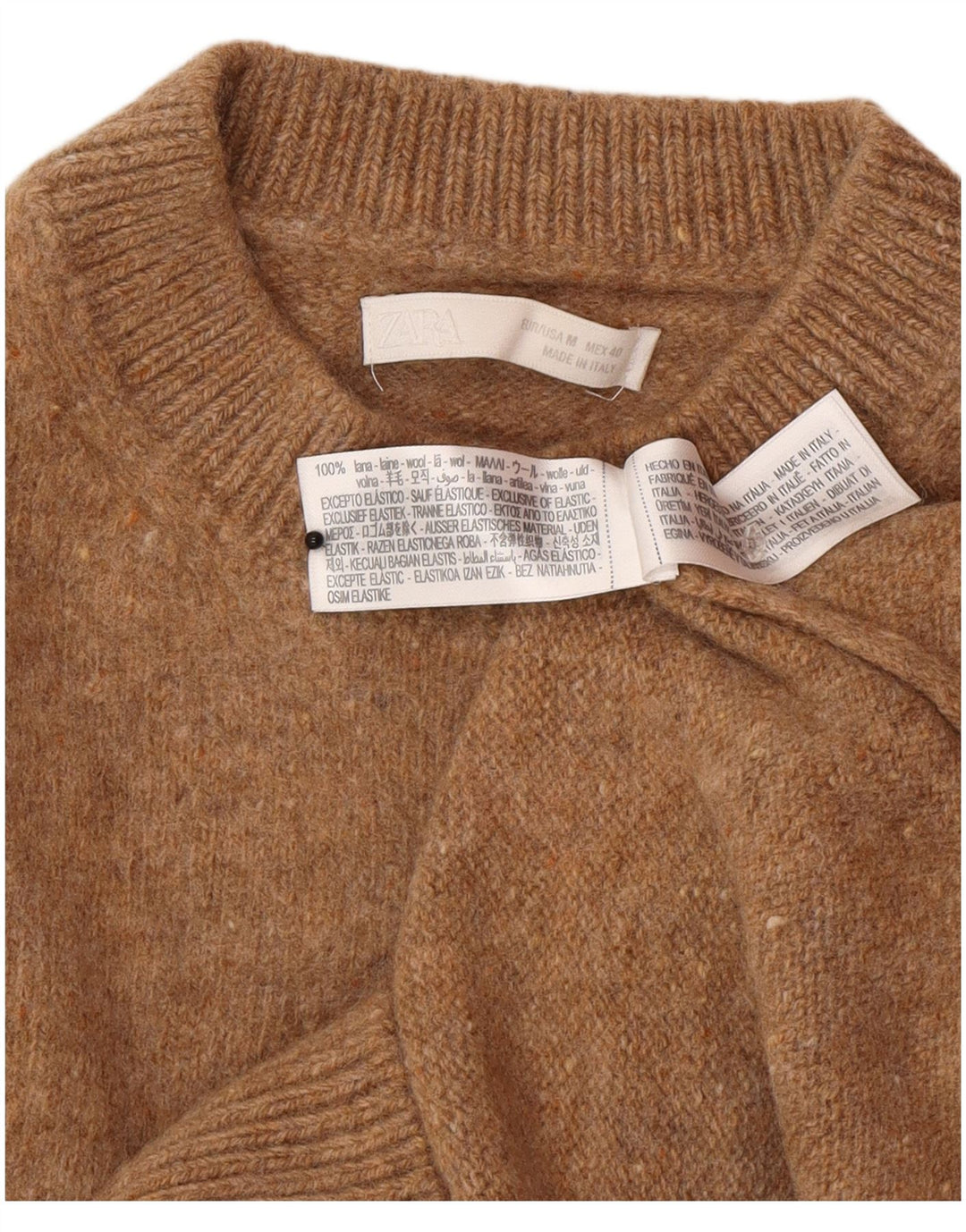 Zara Damen-Pullover mit Rundhalsausschnitt, UK 12, mittelbraune Wolle