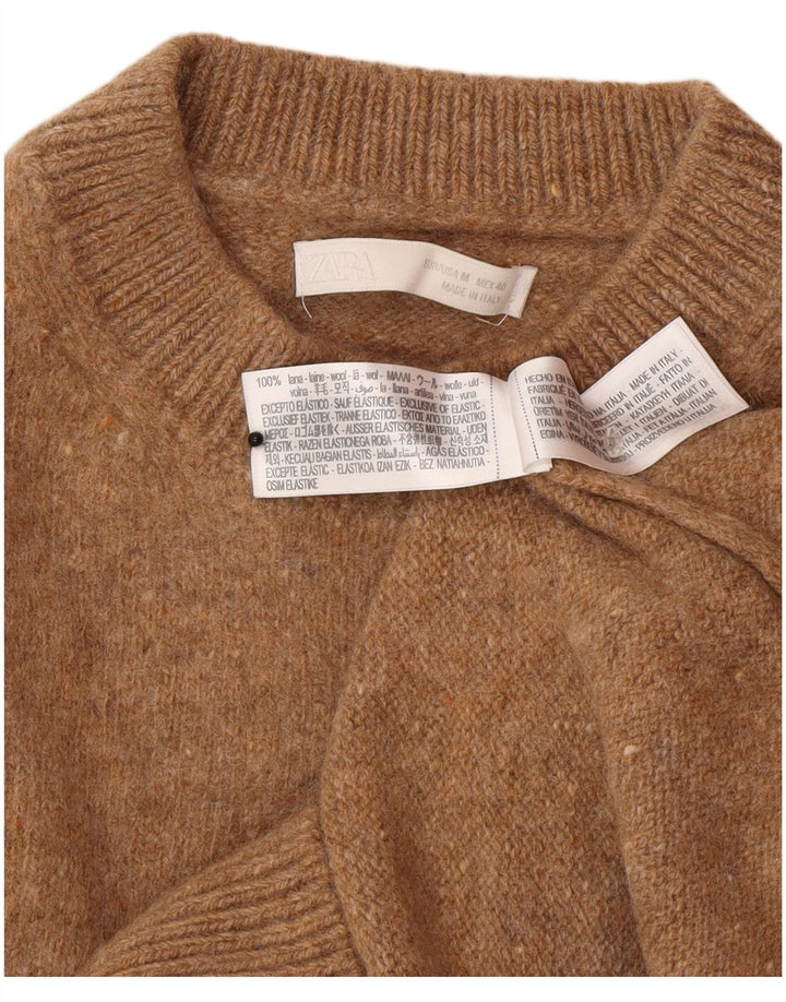 Zara Damen-Pullover mit Rundhalsausschnitt, UK 12, mittelbraune Wolle
