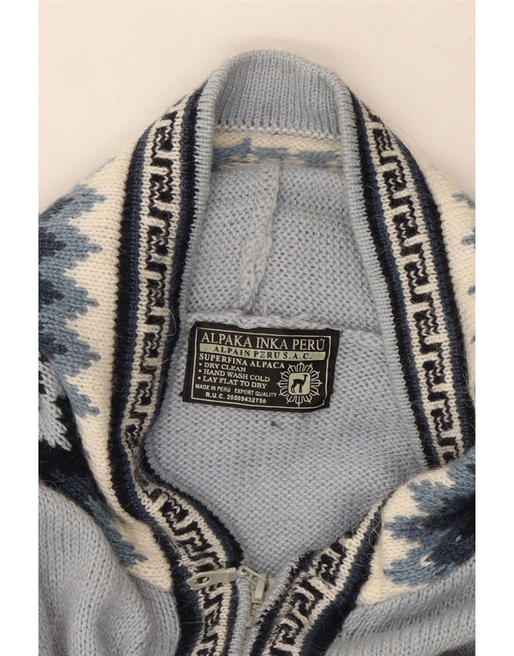 Damen-Cardigan mit Kapuze, Gr. 16, groß, blau, geometrisch