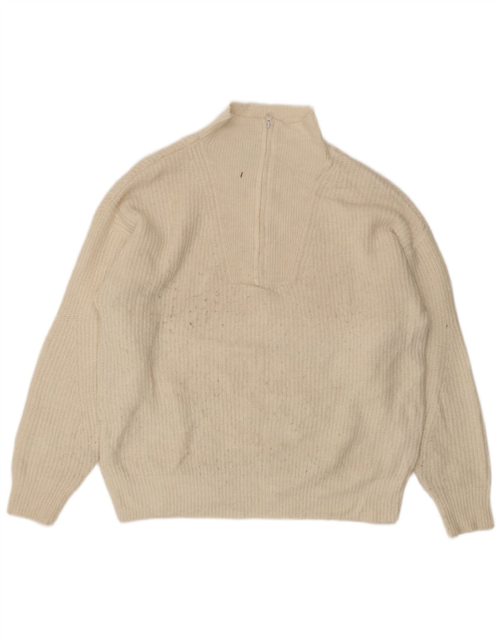 Jack Wills Damen-Pullover mit Reißverschluss am Hals, Gr. 44, groß, gebrochenes Weiß, Acryl