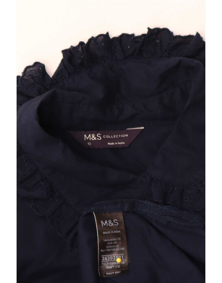 Marks & Spencer Damen-Hemdbluse, UK 12, mittelmarineblaue Baumwolle