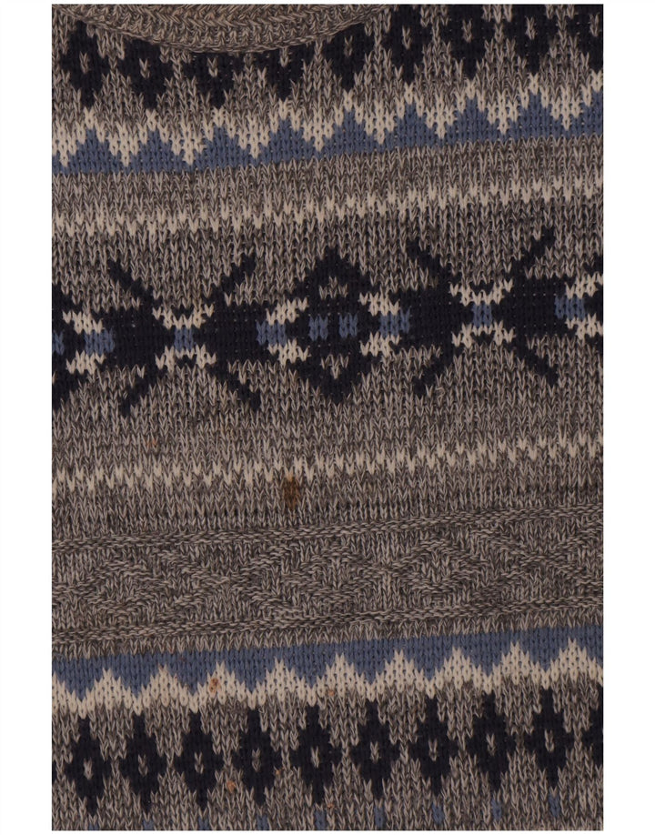 Vintage Herren Pullover mit Rundhalsausschnitt, groß, Grau, Fair Isle