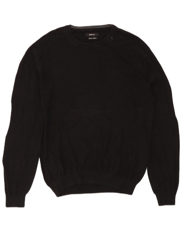 Replay Herren-Pullover mit Rundhalsausschnitt, 2XL, schwarze Baumwolle
