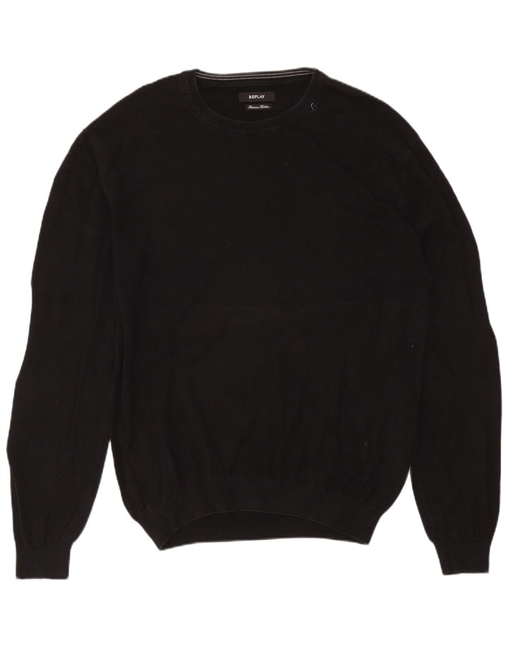Replay Herren-Pullover mit Rundhalsausschnitt, 2XL, schwarze Baumwolle