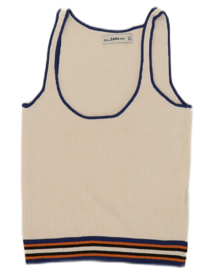 Zara Damen Crop Vest Tank Top UK 8 Small Weiß