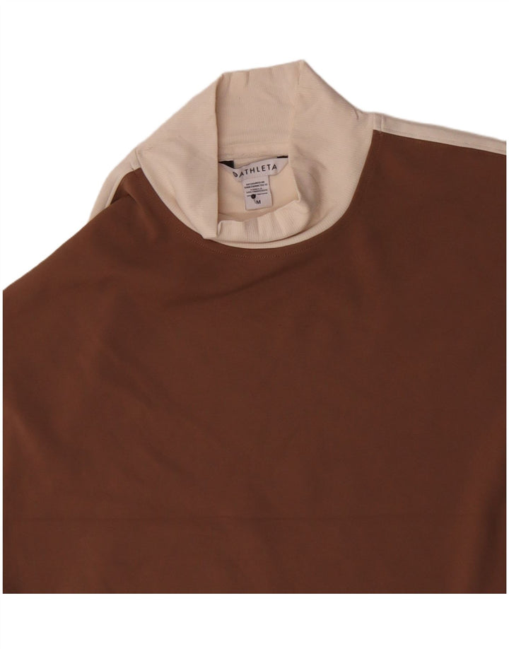 Athleta Womens Crop Top Langarm UK 14 Mittelbraunes Colourblock-Nylon