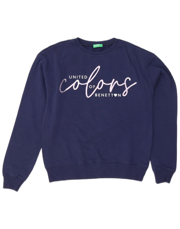 Benetton Mädchen-Sweatshirt mit Grafik, 13–14 Jahre, 3XL, Marineblau, Baumwolle