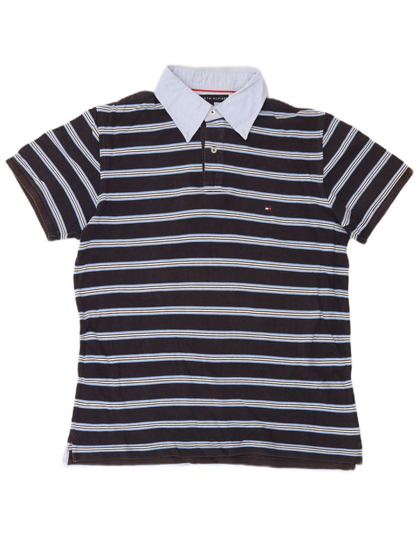 Tommy Hilfiger Slim Fit Rugby-Poloshirt für Herren, XL, schwarz gestreift, Baumwolle