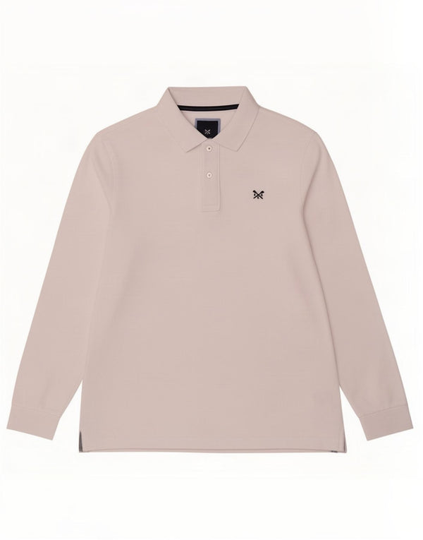 Crew Clothing Herren-Langarm-Poloshirt, groß, weiße Baumwolle