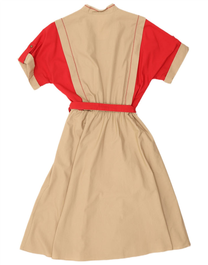 VINTAGE Damen Maxikleid UK 16 Large Beige Colourblock