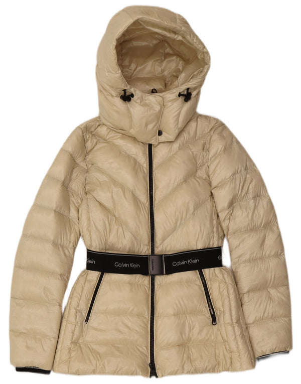 Calvin Klein Womens Graphic Wattierte Jacke UK 10 Small Off White Colourblock