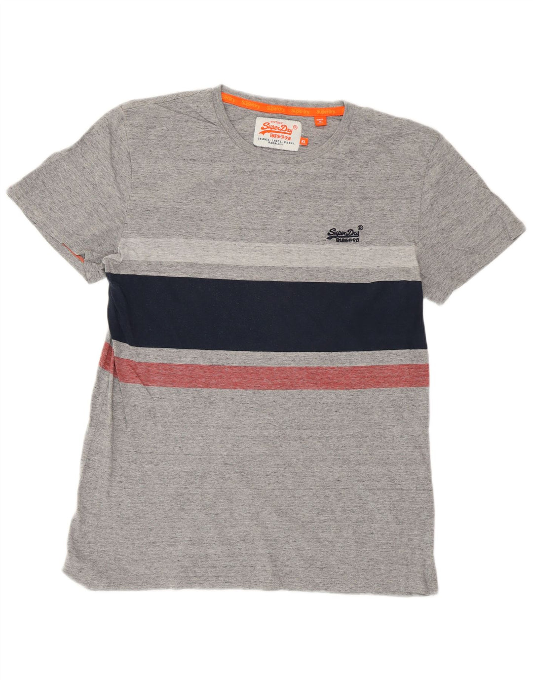 SUPERDRY Herren-T-Shirt-Oberteil XL aus grauer Colourblock-Baumwolle