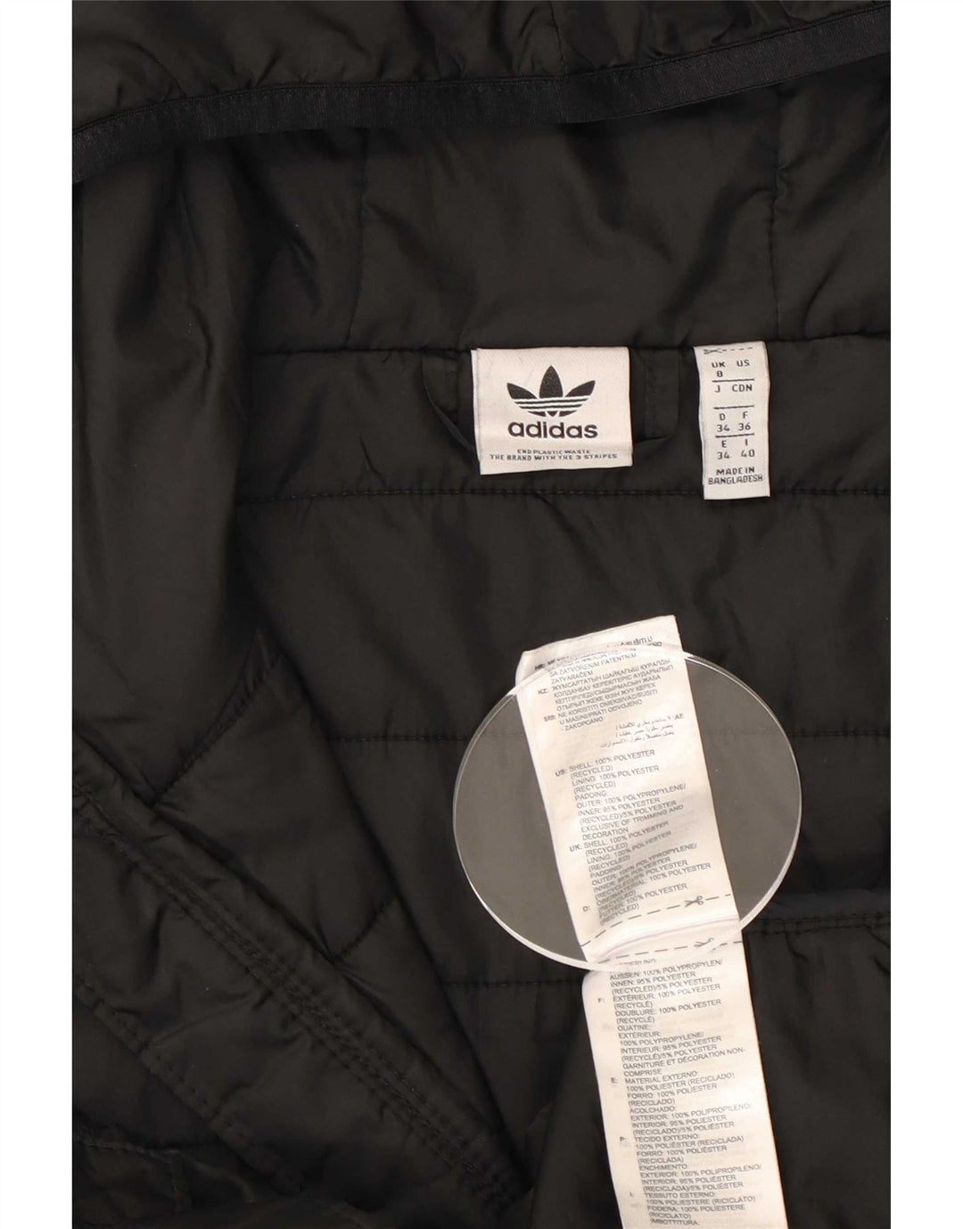 Adidas Damen-Jacke mit Kapuze, gepolstert, UK 8, Größe S, Schwarz, Polyester