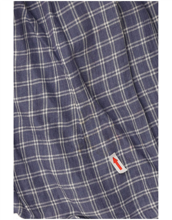 Massimo Dutti Herrenhemd Mittelblau kariertes Leinen