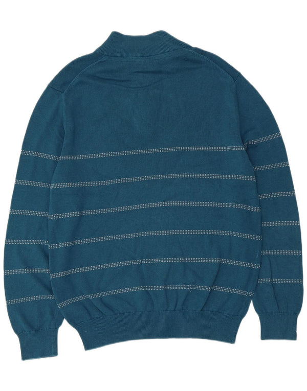 Crew Clothing Herren-Pullover mit Reißverschluss am Hals, 2XL, blau gestreift, Baumwolle