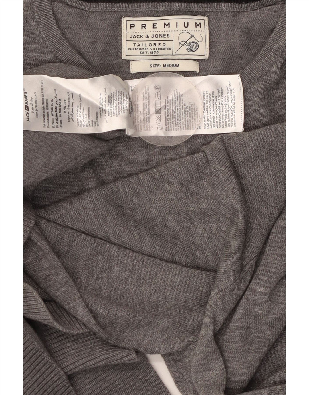 JACK & JONES Maßgeschneiderter Herren-Pullover mit Rundhalsausschnitt aus mittelgrauer Baumwolle