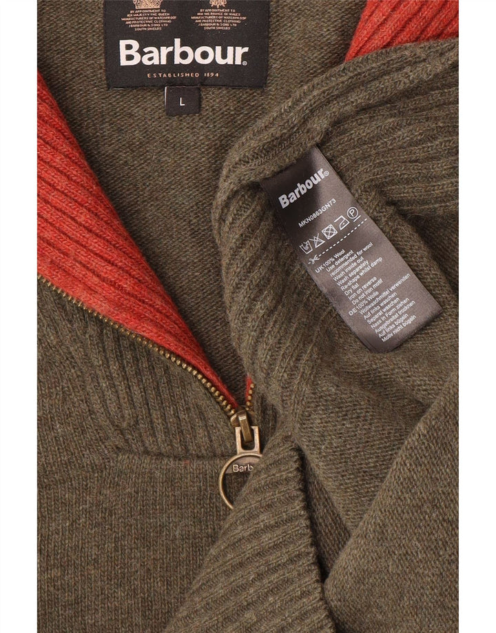 Barbour Herren-Pullover mit Reißverschluss am Hals, große Khaki-Wolle